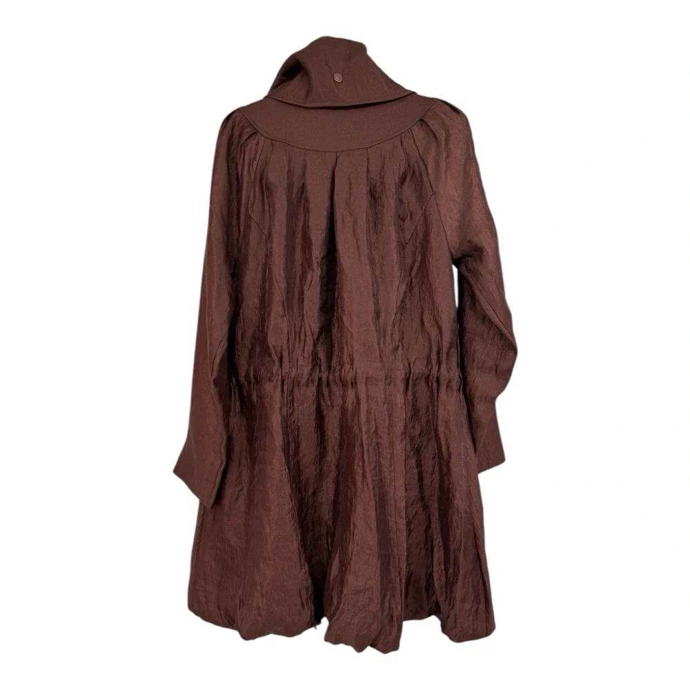 Samuel Dong Brown Shimmer Bubble Hem High Collar Small Dark Brown Outerwear Coat - Picture 8 of 17